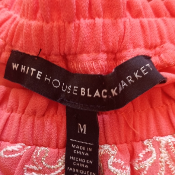 White House Black Market Gold Metallic Embroidered Coral Boho Off Shoulder Dress - Picture 8 of 9